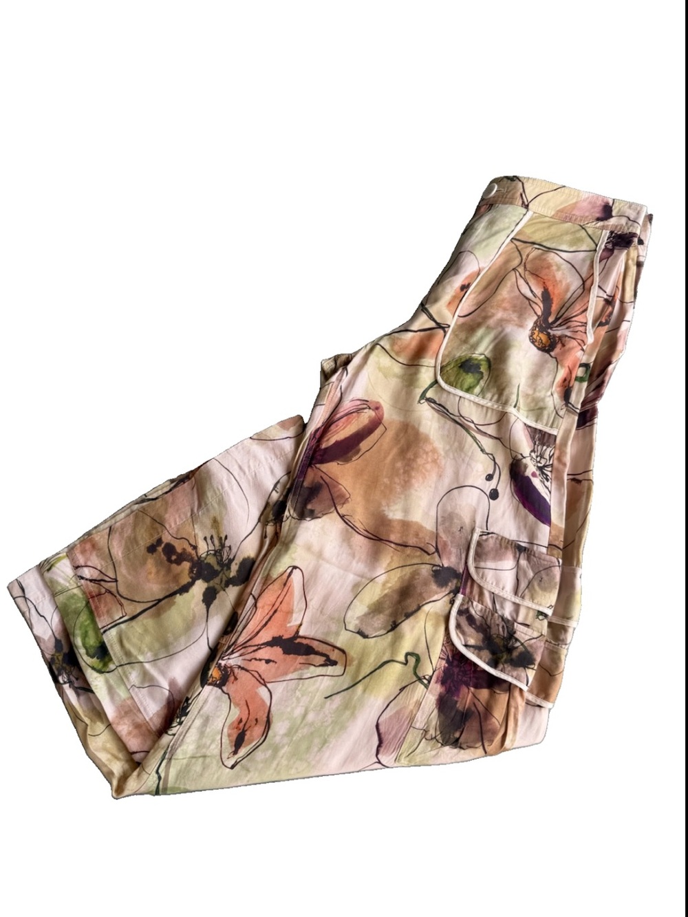 Anthropologie Palazzo Utility Wide Leg Pants Sz 6 Abstract Floral Silky Flow